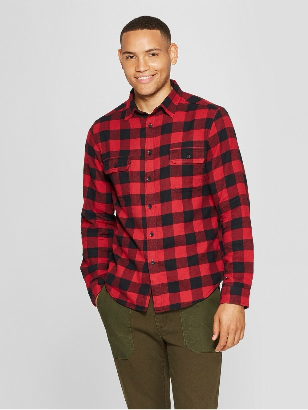 Goodfellow & Co Red and Black Plaid Button-Down Shirt